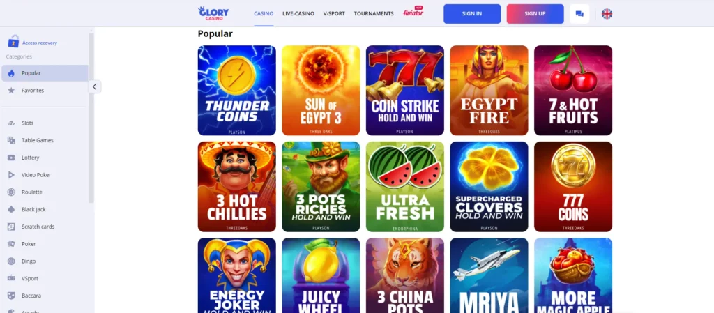 Glory casino online 