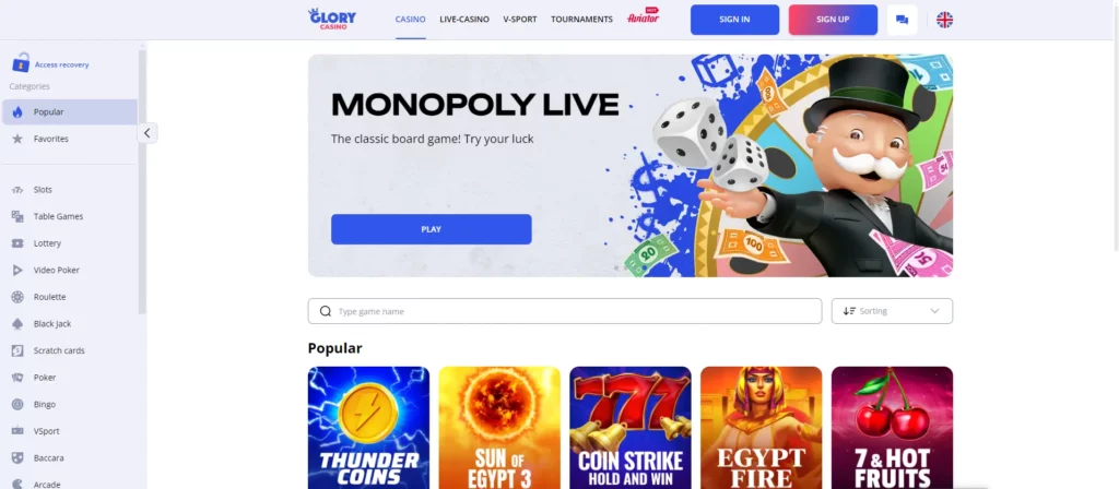 What Does Glory Casino Offer?